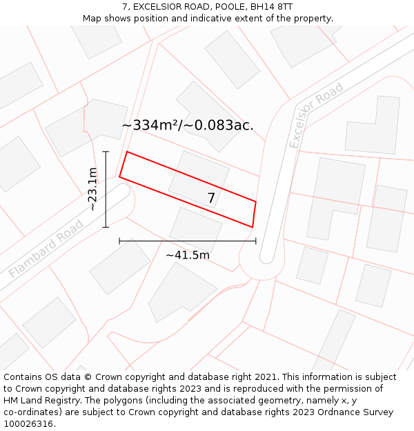 7, EXCELSIOR ROAD, POOLE, BH14 8TT: Plot and title map