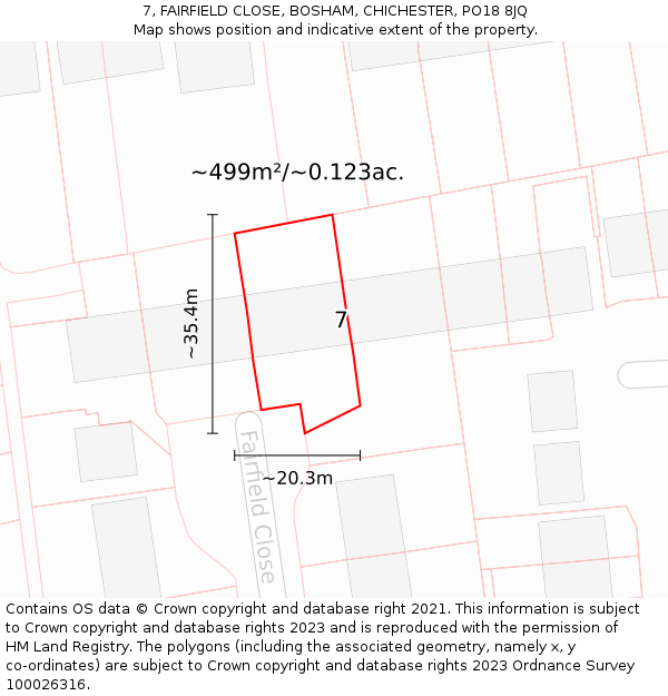 7, FAIRFIELD CLOSE, BOSHAM, CHICHESTER, PO18 8JQ: Plot and title map