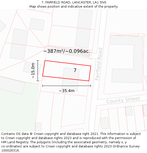 7, FAIRFIELD ROAD, LANCASTER, LA1 5NS: Plot and title map