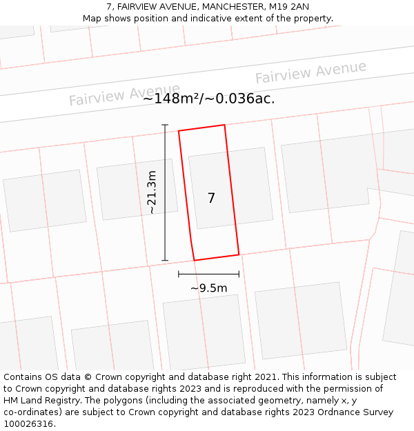 7, FAIRVIEW AVENUE, MANCHESTER, M19 2AN: Plot and title map