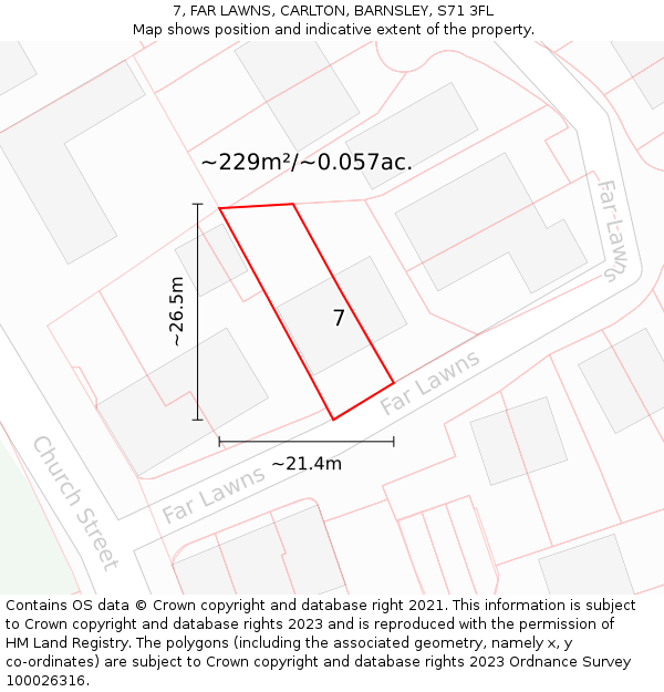 7, FAR LAWNS, CARLTON, BARNSLEY, S71 3FL: Plot and title map