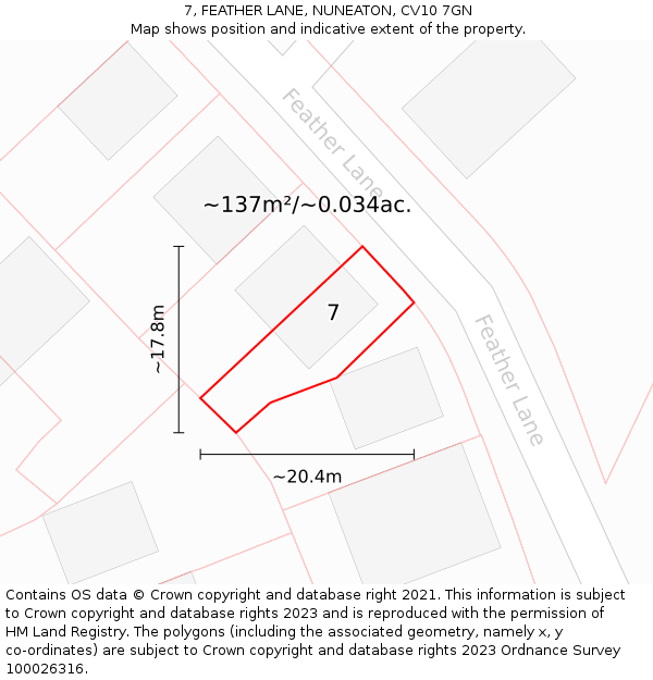 7, FEATHER LANE, NUNEATON, CV10 7GN: Plot and title map