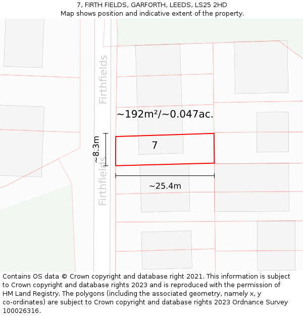 7, FIRTH FIELDS, GARFORTH, LEEDS, LS25 2HD: Plot and title map