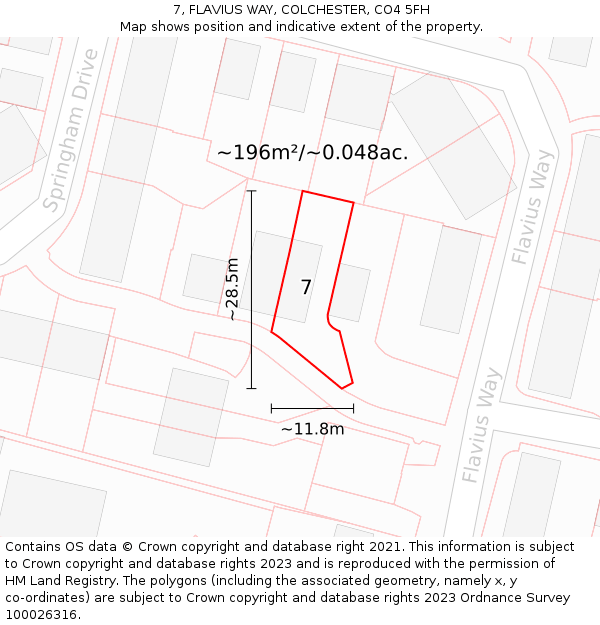 7, FLAVIUS WAY, COLCHESTER, CO4 5FH: Plot and title map