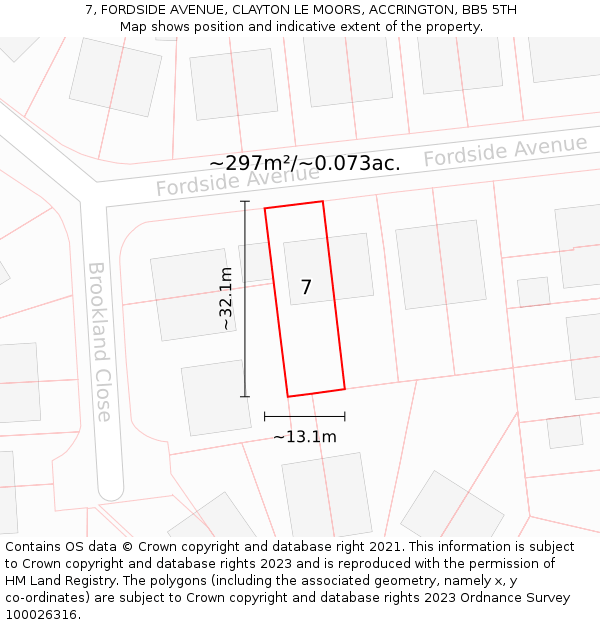 7, FORDSIDE AVENUE, CLAYTON LE MOORS, ACCRINGTON, BB5 5TH: Plot and title map