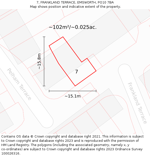 7, FRANKLAND TERRACE, EMSWORTH, PO10 7BA: Plot and title map