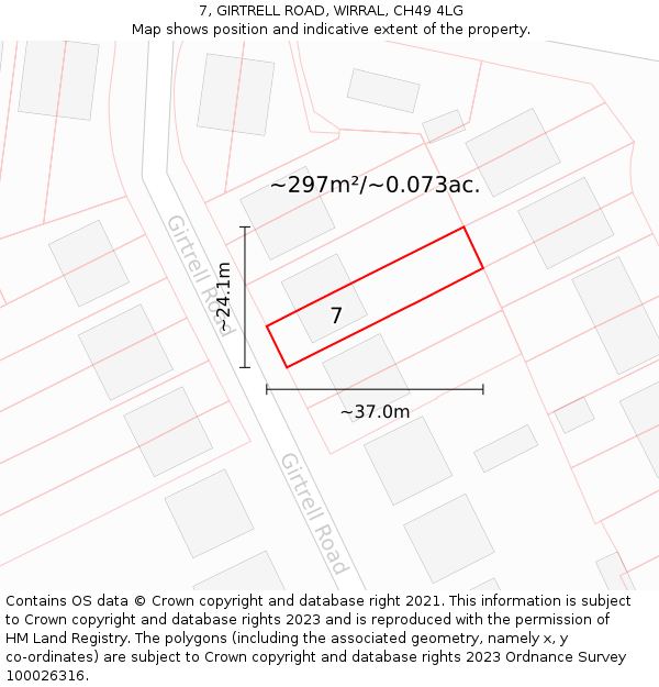 7, GIRTRELL ROAD, WIRRAL, CH49 4LG: Plot and title map