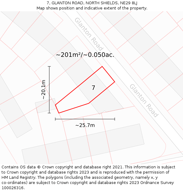 7, GLANTON ROAD, NORTH SHIELDS, NE29 8LJ: Plot and title map