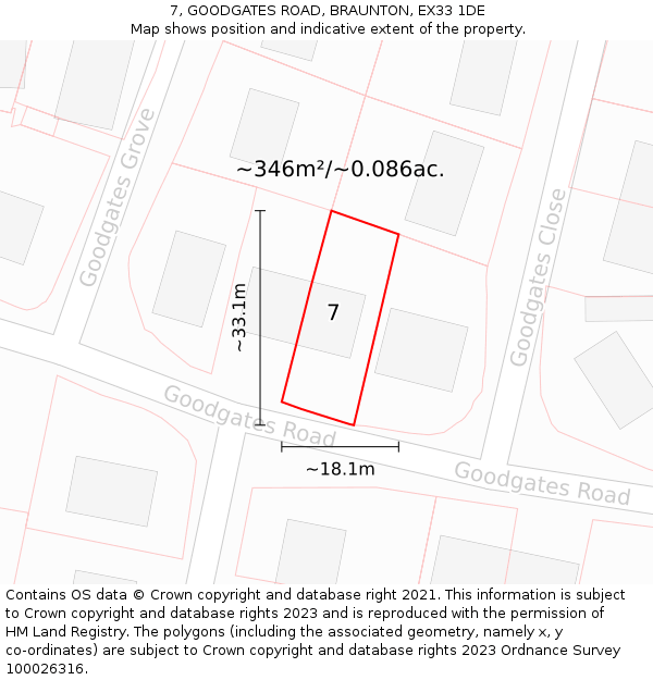 7, GOODGATES ROAD, BRAUNTON, EX33 1DE: Plot and title map