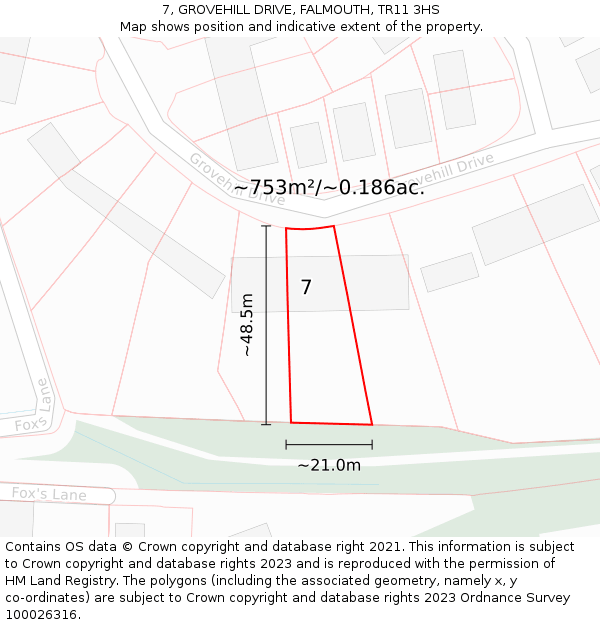 7, GROVEHILL DRIVE, FALMOUTH, TR11 3HS: Plot and title map