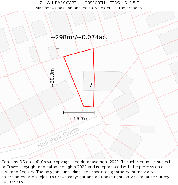 7, HALL PARK GARTH, HORSFORTH, LEEDS, LS18 5LT: Plot and title map