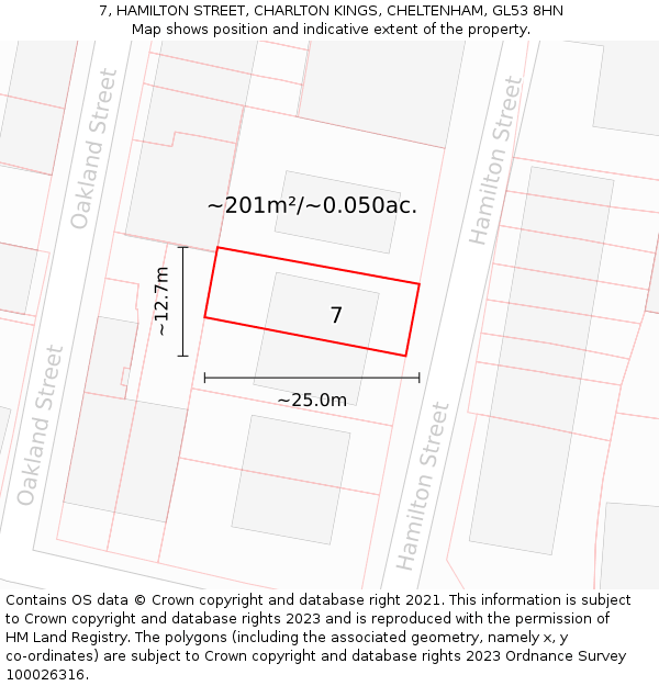 7, HAMILTON STREET, CHARLTON KINGS, CHELTENHAM, GL53 8HN: Plot and title map