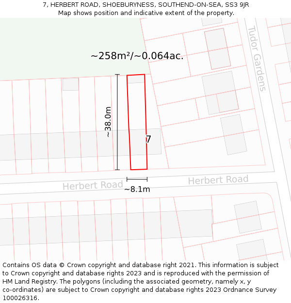 7, HERBERT ROAD, SHOEBURYNESS, SOUTHEND-ON-SEA, SS3 9JR: Plot and title map