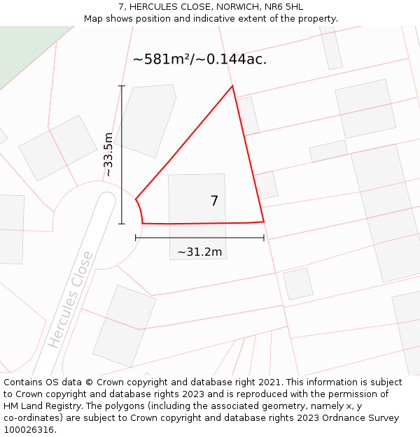 7, HERCULES CLOSE, NORWICH, NR6 5HL: Plot and title map