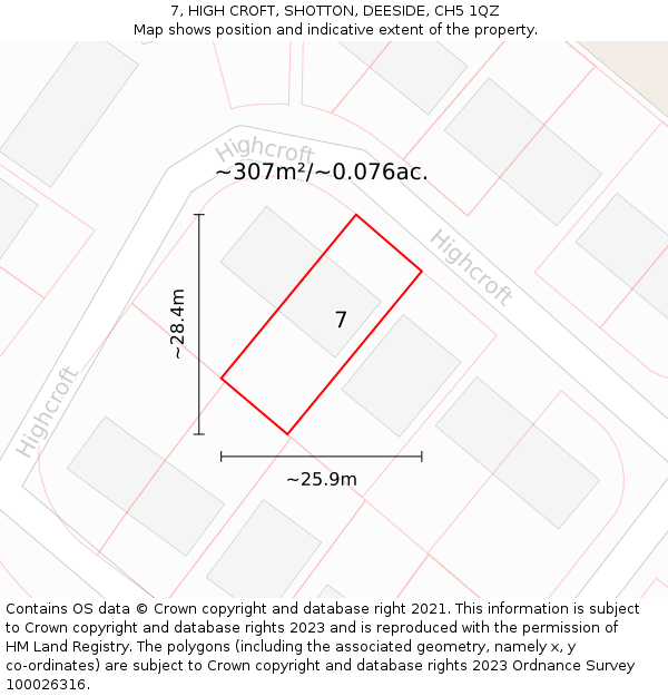 7, HIGH CROFT, SHOTTON, DEESIDE, CH5 1QZ: Plot and title map