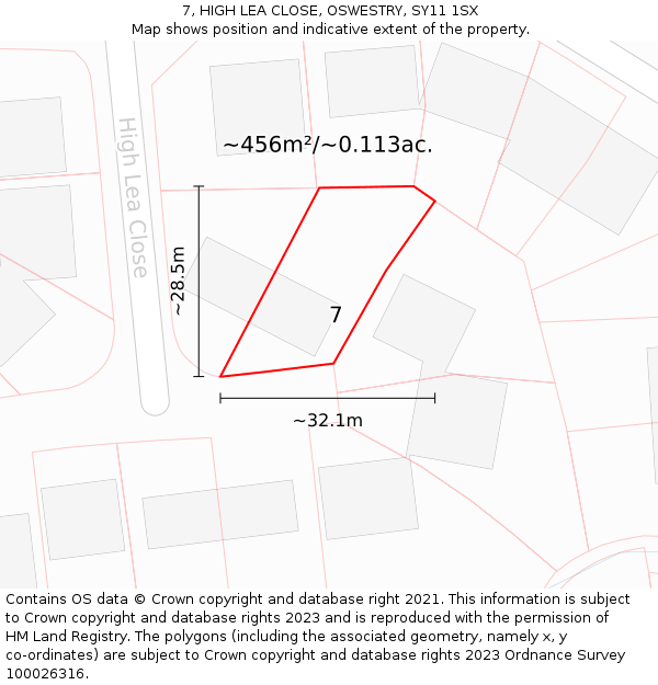 7, HIGH LEA CLOSE, OSWESTRY, SY11 1SX: Plot and title map