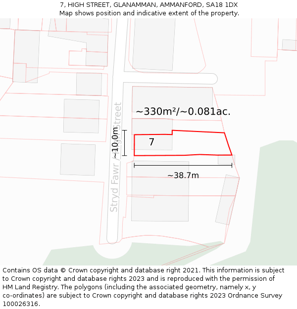7, HIGH STREET, GLANAMMAN, AMMANFORD, SA18 1DX: Plot and title map