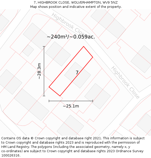 7, HIGHBROOK CLOSE, WOLVERHAMPTON, WV9 5NZ: Plot and title map