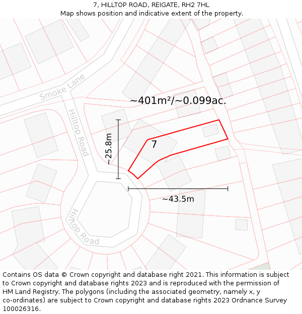 7, HILLTOP ROAD, REIGATE, RH2 7HL: Plot and title map