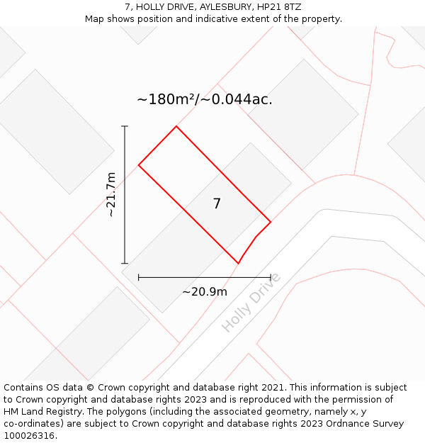 7, HOLLY DRIVE, AYLESBURY, HP21 8TZ: Plot and title map