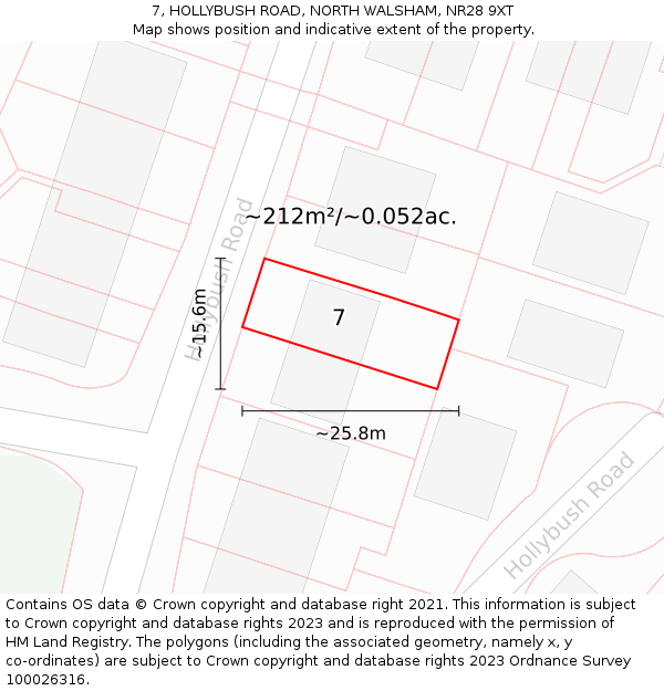 7, HOLLYBUSH ROAD, NORTH WALSHAM, NR28 9XT: Plot and title map