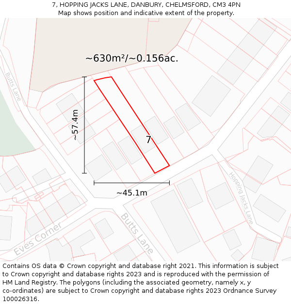 7, HOPPING JACKS LANE, DANBURY, CHELMSFORD, CM3 4PN: Plot and title map