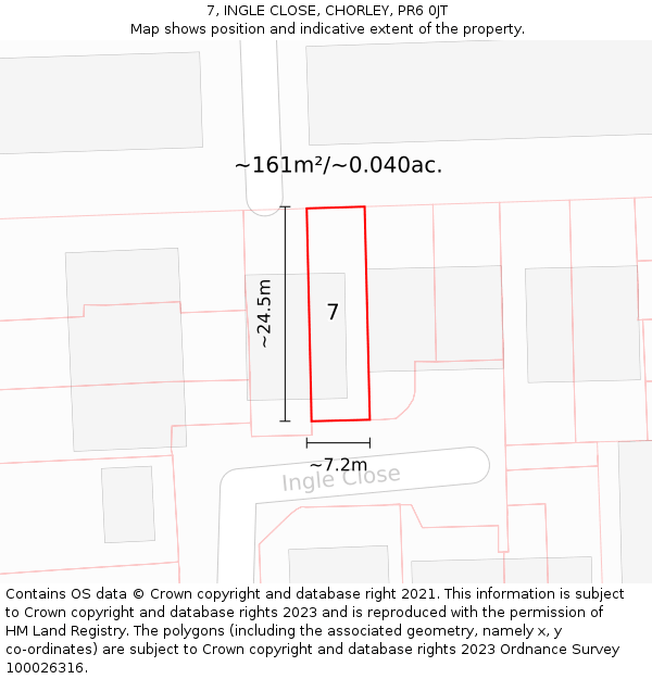 7, INGLE CLOSE, CHORLEY, PR6 0JT: Plot and title map