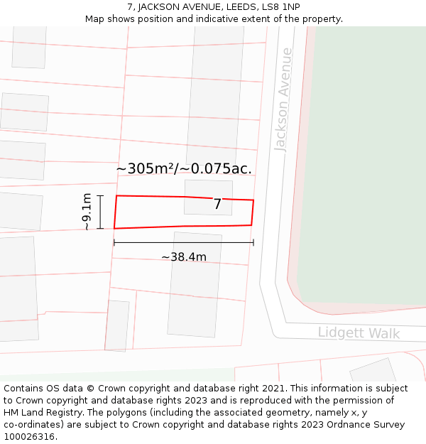 7, JACKSON AVENUE, LEEDS, LS8 1NP: Plot and title map