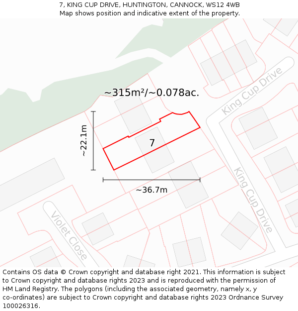 7, KING CUP DRIVE, HUNTINGTON, CANNOCK, WS12 4WB: Plot and title map