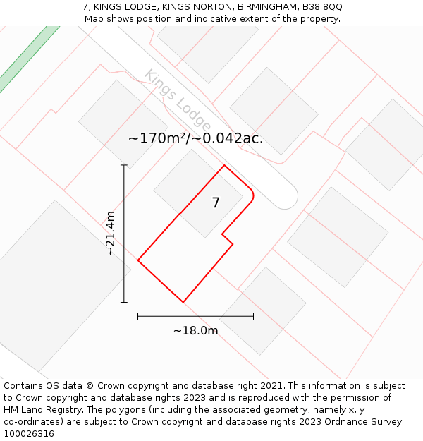 7, KINGS LODGE, KINGS NORTON, BIRMINGHAM, B38 8QQ: Plot and title map