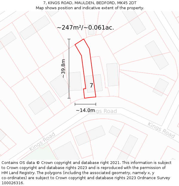 7, KINGS ROAD, MAULDEN, BEDFORD, MK45 2DT: Plot and title map