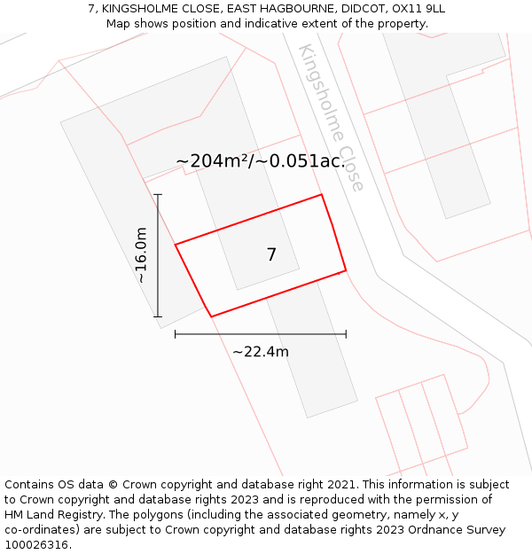 7, KINGSHOLME CLOSE, EAST HAGBOURNE, DIDCOT, OX11 9LL: Plot and title map