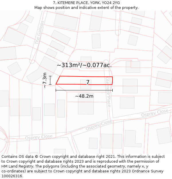 7, KITEMERE PLACE, YORK, YO24 2YG: Plot and title map