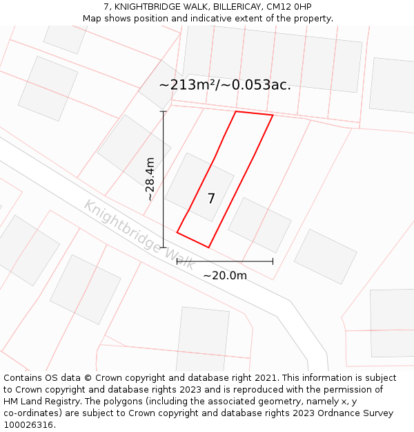 7, KNIGHTBRIDGE WALK, BILLERICAY, CM12 0HP: Plot and title map