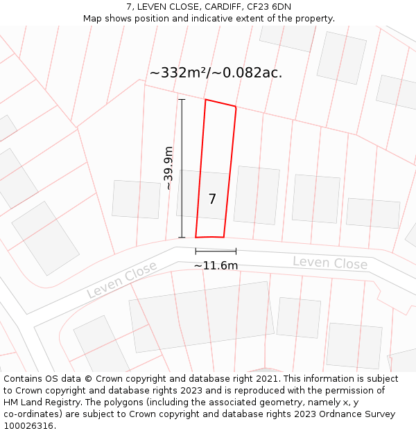 7, LEVEN CLOSE, CARDIFF, CF23 6DN: Plot and title map