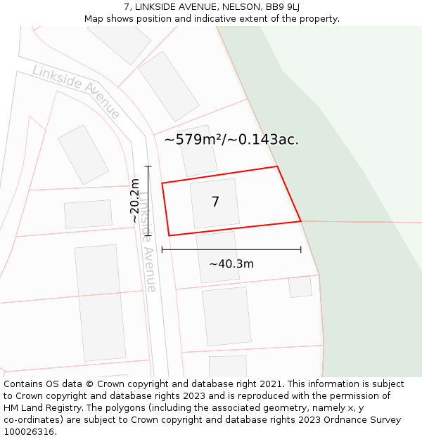 7, LINKSIDE AVENUE, NELSON, BB9 9LJ: Plot and title map