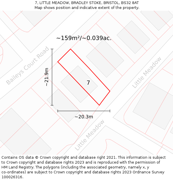 7, LITTLE MEADOW, BRADLEY STOKE, BRISTOL, BS32 8AT: Plot and title map