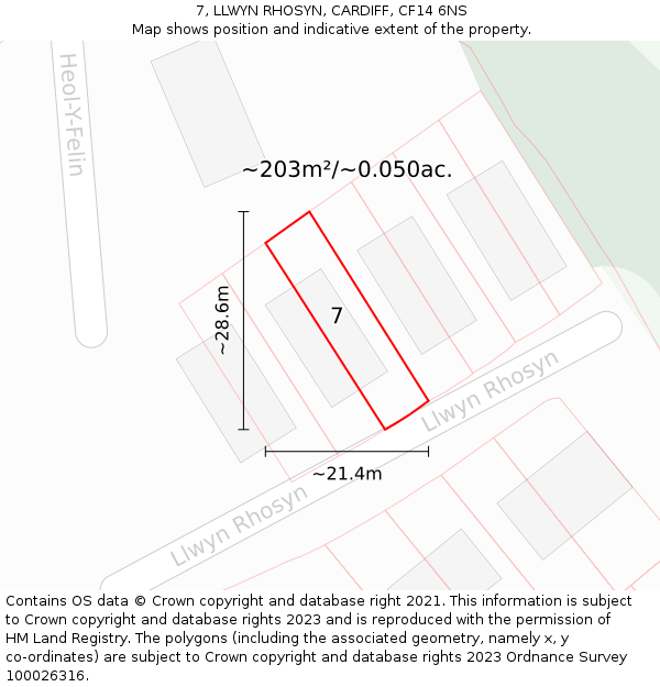 7, LLWYN RHOSYN, CARDIFF, CF14 6NS: Plot and title map