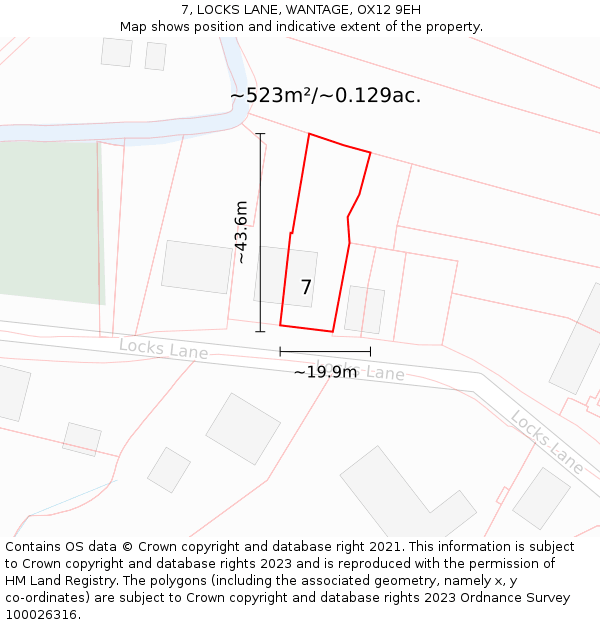 7, LOCKS LANE, WANTAGE, OX12 9EH: Plot and title map