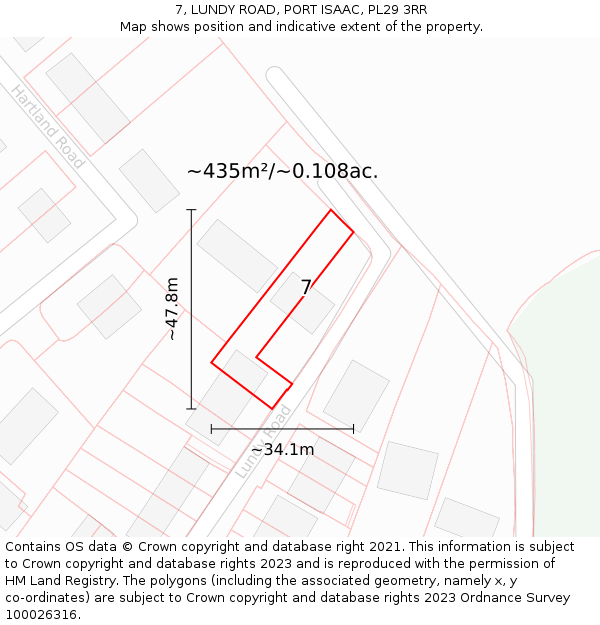 7, LUNDY ROAD, PORT ISAAC, PL29 3RR: Plot and title map