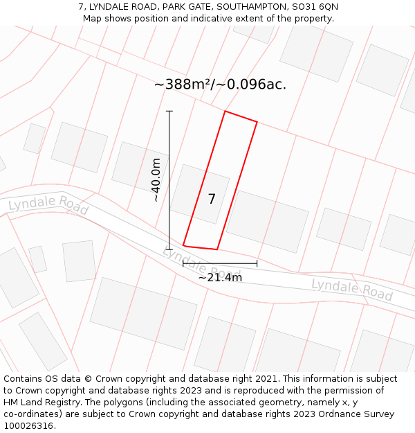 7, LYNDALE ROAD, PARK GATE, SOUTHAMPTON, SO31 6QN: Plot and title map