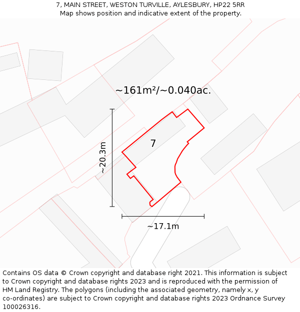 7, MAIN STREET, WESTON TURVILLE, AYLESBURY, HP22 5RR: Plot and title map