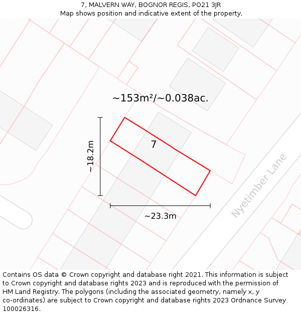 7, MALVERN WAY, BOGNOR REGIS, PO21 3JR: Plot and title map