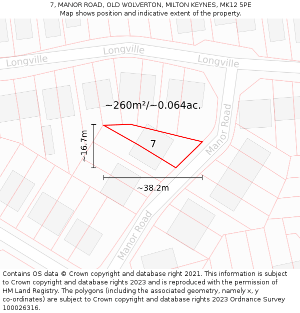 7, MANOR ROAD, OLD WOLVERTON, MILTON KEYNES, MK12 5PE: Plot and title map