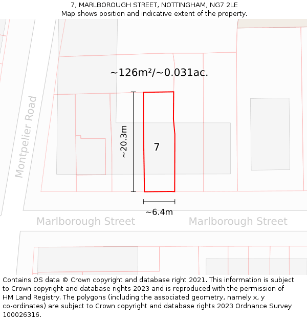 7, MARLBOROUGH STREET, NOTTINGHAM, NG7 2LE: Plot and title map