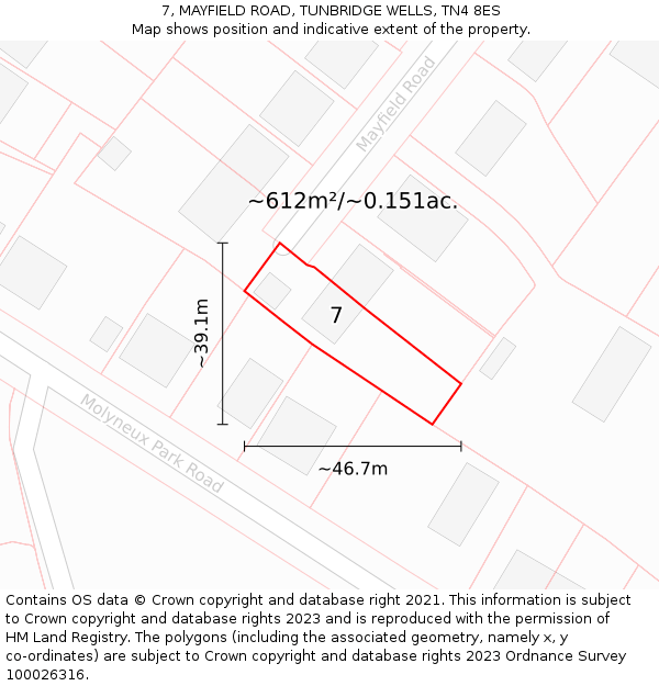 7, MAYFIELD ROAD, TUNBRIDGE WELLS, TN4 8ES: Plot and title map