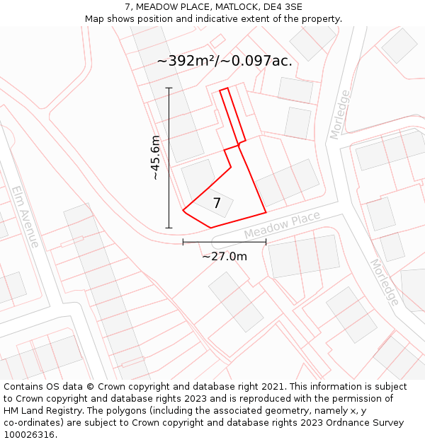 7, MEADOW PLACE, MATLOCK, DE4 3SE: Plot and title map