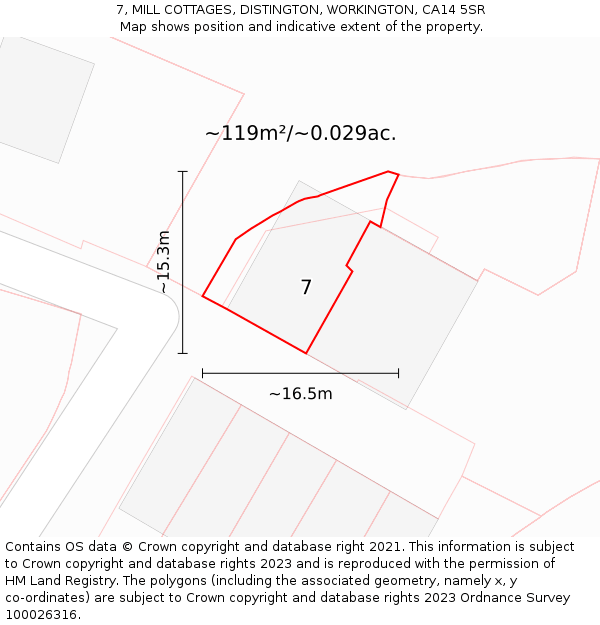 7, MILL COTTAGES, DISTINGTON, WORKINGTON, CA14 5SR: Plot and title map