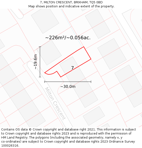 7, MILTON CRESCENT, BRIXHAM, TQ5 0BD: Plot and title map