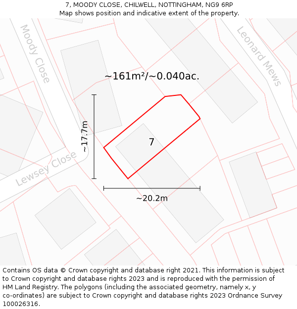 7, MOODY CLOSE, CHILWELL, NOTTINGHAM, NG9 6RP: Plot and title map